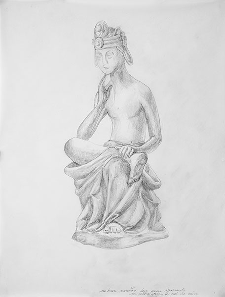 Disegno preparatorio di Massimo Bartolini per Pensive Bodhisattva on A Flat, 2024